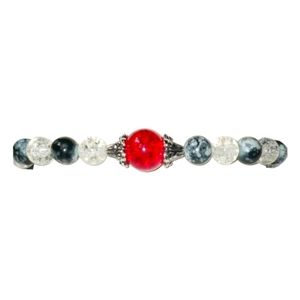 Gothic Red Black Gray White & Silver Beaded Stretch Bracelet New Age Grunge 90s